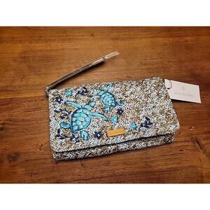 Vera Bradley Sea Turtles Straw Clutch Wristlet Aqua Tan Raffia Coastal Bag 2018